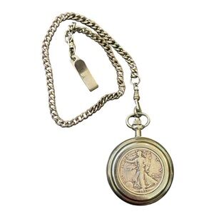 James Michael Walking Liberty Half-Dollar Pocket Watch with White Dial Working